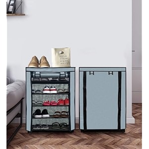 5 layer non-woven fabric portable closet wardrobe organizer storage 28d x 58w x 91h cm grey metal
