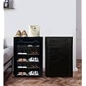 Metal 5 Tier Collapsible Wardrobe Clothes Organizer Adjustable Racks Space Saving Foldable Stand Multipurpose Storage Shelves Lightweight Cabinet for Men, Women, Kids with Cover (Black)