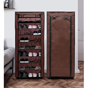 9 layer non-woven fabric portable closet wardrobe organizer storage brown metal