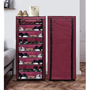 9 layer non-woven fabric portable closet wardrobe organizer storage maroon metal