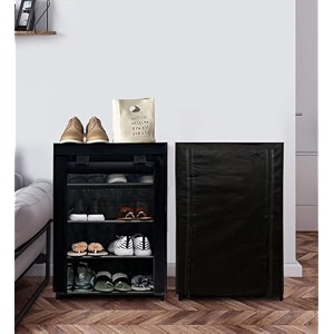 home utility portable space saving 4 layer shoe rack organizer stand black metal