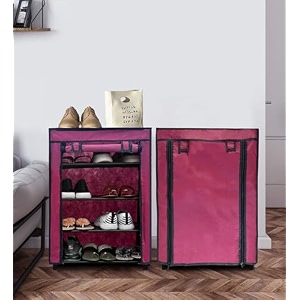 multipurpose 4 layer shoe rack for home improvement furniture chappal stand wardrobe maroon