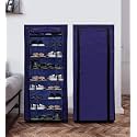Multipurpose 9 Shelves Shoe Rack with Zip Door Cover &amp; Side Pockets, Multiuse Storage Rack for Footwear,Toys, Clothes with Dustproof Cover (9 Shelves) (Dark Blue)