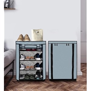premium 4 layer shoe rack for home improvement furniture with non woven fabric cover chappal stand amp adjustable shelf grey