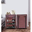 Premium 4-Tiers Shoe Rack/Multipurpose Storage Rack with Dustproof Cover (Iron Pipes, Non Woven Fabric, Plastic Connector) Brown