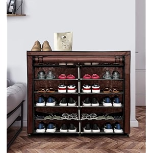 shoe rack shoe stand shoes rack for home with cover 12 layer shoes stand for home portable brown metal
