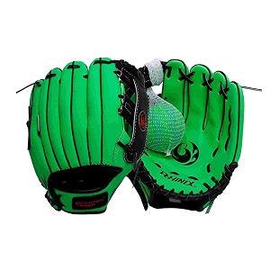 phinix 1034 pvc baseball glove tee ball mitts and foam ball for kids beginner play training right hand throw green