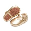 PHIRAMIN Baby Girls Mary Jane Flats - Infant Newborn Walking Shoes Soft Rubber Sole Princess Wedding