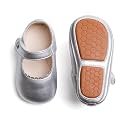 PHIRAMIN Baby Girls Mary Jane Flats - Infant Newborn Walking Shoes Soft Rubber Sole Princess Wedding