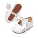 PHIRAMIN Baby Girls Mary Jane Flats - Infant Newborn Walking Shoes Soft Rubber Sole Princess Wedding