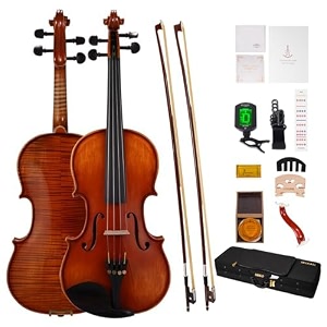 phoenix violin 14 size set fiddle solid wood for professional beginners adults kid with ironwood octagonal bow amp rosewood bow extra strings amp bridge 2 rosins tuner mute case natural 14