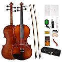 PHOENIX Violin 1/4 Size Set, Fiddle Solid Wood for professional Beginners Adults Kid with Ironwood Octagonal Bow & Rosewood Bow Extra strings & Bridge, 2 Rosins, Tuner, Mute, Case (Natural, 1/4)