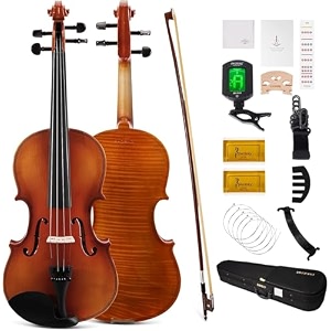 phoenix violin 44 full size kit violin fiddle set for beginner adults student with rosewood bow extra strings amp bridge 2 rosins tuner case mute fingerboard stickers shoulder rest
