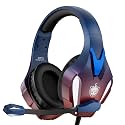 PHOINIKAS PS4 Gaming Headset for PC, PS5, Xbox Headset with 7.1 Stereo Sound, Over Ear Gaming Headphones for Switch, Mobile PS4 with Noise Cancelling Mic, LED Light (Dazzle Blue)