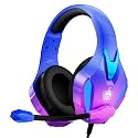 PHOINIKAS PS4 Gaming Headset for PC, Switch, PS5 Headset with 7.1 Stereo Sound, Gaming Headphones with Noise Cancelling Mic, LED Light, Over Ear Headset for Laptop, Mobile (Violet)