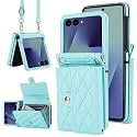 Phone Case for Samsung Galaxy Z Flip 7, Crossbody Wallet Phone Cover with Card Holders Cash Slot Wristlet Strap, Fashion Leather Handbag Flip 7 Phone Case for Women Girls Green