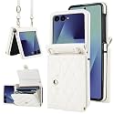 Phone Case for Samsung Galaxy Z Flip 7, Crossbody Wallet Phone Cover with Card Holders Cash Slot Wristlet Strap, Fashion Leather Handbag Flip 7 Phone Case for Women Girls White