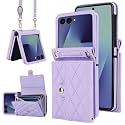 Phone Case for Samsung Galaxy Z Flip 7, Crossbody Wallet Phone Cover with Card Holders Cash Slot Wristlet Strap, Fashion Leather Handbag Flip 7 Phone Case for Women Girls Purple