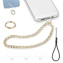 Phone Charm with Gold Metal Chain Detachable Phones Lanyard Hand Wrist Smartphone Strap Adjustable Finger Grip Strap with 3 Patches Tether Universal for iPhone 17 Pro Max 16 15 14 Charms