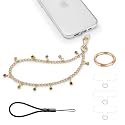 Phone Charm Wrist Strap Gold Metal Chain Detachable Lanyard Hand Wristlet Fashion Shine Finger Grip Anti-drop with 3 Tether Tab for Women Girls Universal for iPhone 16 Pro Max 15 Colorful Gem