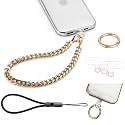 Phone Wrist Strap Phone Charm Hand Lanyard Metal Chain Detachable Adjustable Phone Grip Wristlet Bracelet with 3 Patches Tether Universal for iPhone 16 Pro Max 15 14 Samsung Women Charms Gold
