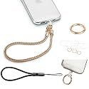 Phone Wrist Strap Phones Charm Hand Lanyard Metal Chain Detachable Adjustable Grip Wristlet Bracelet with 3 Patches Tether Universal for iPhone 16 Pro Max 15 14 Samsung Women Charms Gold