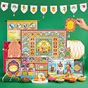Phool Ramayana Diwali Gifbox - 15 Item Hamper - Contains Tara Sitara Lamp, Toran, Golden emborssed Diya, Incense, Dry fruit Nuts and Saunf, Playing cards, Brass diya set, Ramayana Map- All in Patola Tray. Premium Diwali Gift 