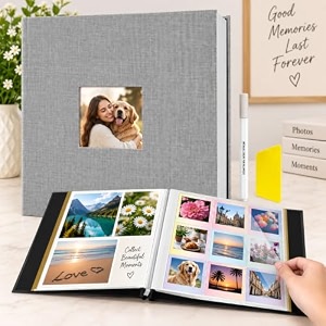 photo album 4x6 with 300 pockets linen hardcover slip-in photo album with memo writing space amp front window family baby wedding travel anniversary memory book grey- 20 sheets