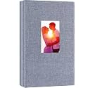 Photo Album 4x6 with 300 Pockets, Linen Hardcover Slip-In Photo Album with Memo Writing Space & Front Window, Family Baby Wedding Travel Anniversary Memory Book (Grey)
