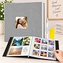 Photo Album 4x6 with 300 Pockets, Linen Hardcover Slip-In Photo Album with Memo Writing Space & Front Window, Family Baby Wedding Travel Anniversary Memory Book (Grey- 20 sheets)