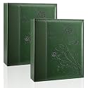Photo Album 8x10 2 Packs Clear Pages Pockets Leathe Cover Slip Slide in Photo Album Each Holds 100 Vertical 8x10 Photos Picture Book for Wedding Family (Dark Green)