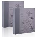 Photo Album 8x10 2 Packs Clear Pages Pockets Leathe Cover Slip Slide in Photo Album Each Holds 100 Vertical 8x10 Photos Picture Book for Wedding Family (Grey)