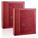 Photo Album 8x10 2 Packs Clear Pages Pockets Leathe Cover Slip Slide in Photo Album Each Holds 50 Vertical 8x10 Photos Picture Book for Wedding Family (Red)
