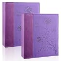Photo Album 8x10 2 Packs Clear Pages Pockets Leathe Cover Slip Slide in Photo Album Each Holds 100 Vertical 8x10 Photos Picture Book for Wedding Family (Purple)