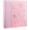 Photo Album 8x10 Clear Pages Pockets Leathe Cover Slip Slide in Photo Album Holds 50 Vertical 8x10 Photos Picture Book for Wedding Family (Pink)