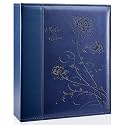Photo Album 8x10 Clear Pages Pockets Leathe Cover Slip Slide in Photo Album Holds 50 Vertical 8x10 Photos Picture Book for Wedding Family (Blue)