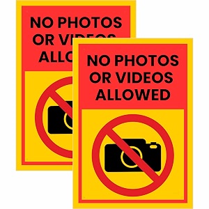 no photos or videos allowed sign sticker board 205 x 145 cm  peel amp stick or screw fixing  pack of 2 no photos or videos allowed medium -205 x 145 cm