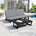 Pia Ricoo 2-Piece Patio Furniture Set, Outdoor Wood Sofa with Coffee Table, 4.5-Inch Thick Cushions, All-Weather Conversation Set for Backyard, Deck, Lawn - Gray/Drak