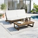 Pia Ricoo 2-Piece Patio Furniture Set, Outdoor Wood Sofa with Coffee Table, 4.5-Inch Thick Cushions, All-Weather Conversation Set for Backyard, Deck, Lawn - Beige