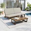 Pia Ricoo 2-Piece Patio Furniture Set, Outdoor Wood Sofa with Coffee Table, 4.5-Inch Thick Cushions, All-Weather Conversation Set for Backyard, Deck, Lawn - Light Camel