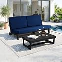 Pia Ricoo 2-Piece Patio Furniture Set, Outdoor Wood Sofa with Coffee Table, 4.5-Inch Thick Cushions, All-Weather Conversation Set for Backyard, Deck, Lawn - Navy/Drak