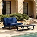 Pia Ricoo 2 Piece Patio Furniture Set, Outdoor Furniture Loveseat with Coffee Table & Thick Cushions, All-Weather Outdoor Sofa for Backyard, Deck, Lawn, Navy, Dark Wood