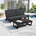 Pia Ricoo 2-Piece Patio Furniture Set, Outdoor Wood Sofa with Coffee Table, 4.5-Inch Thick Cushions, All-Weather Conversation Set for Backyard, Deck, Lawn - Drak/Drak