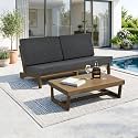 Pia Ricoo 2-Piece Patio Furniture Set, Outdoor Wood Sofa with Coffee Table, 4.5-Inch Thick Cushions, All-Weather Conversation Set for Backyard, Deck, Lawn - Drak
