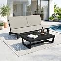 Pia Ricoo 2-Piece Patio Furniture Set, Outdoor Wood Sofa with Coffee Table, 4.5-Inch Thick Cushions, All-Weather Conversation Set for Backyard, Deck, Lawn - Light Camel/Drak
