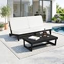 Pia Ricoo 2-Piece Patio Furniture Set, Outdoor Wood Sofa with Coffee Table, 4.5-Inch Thick Cushions, All-Weather Conversation Set for Backyard, Deck, Lawn - Beige/Drak