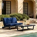 Pia Ricoo 2 Piece Patio Furniture Set, Outdoor Split Back Loveseat with Coffee Table &amp; Thick Cushions, All-Weather Outdoor Sofa for Backyard, Deck, Lawn, Navy, Dark Wood