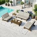 Pia Ricoo 5-Piece Patio Furniture Set, Outdoor Sofa with 2 Split Back Loveseat, 2 Chairs &amp; Coffee Table, Conversation Set for Backyard/Deck/Lawn - Light Camel
