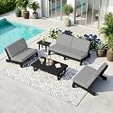Pia Ricoo 5-Piece Patio Furniture Set, Outdoor Sofa with 2 Split Back Loveseat, 2 Chairs &amp; Coffee Table, Conversation Set for Backyard/Deck/Lawn - Gray/Dark
