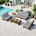 Pia Ricoo 5-Piece Patio Furniture Set, Outdoor Sofa with 2 Split Back Loveseat, 2 Chairs &amp; Coffee Table, Conversation Set for Backyard/Deck/Lawn - Gray
